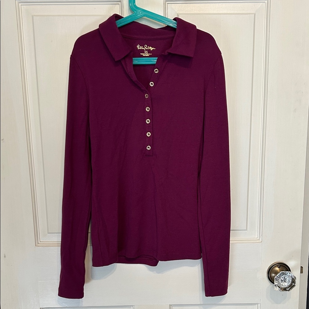 Lilly Pulitzer Women's Burgundy Long Sleeve Polo Top